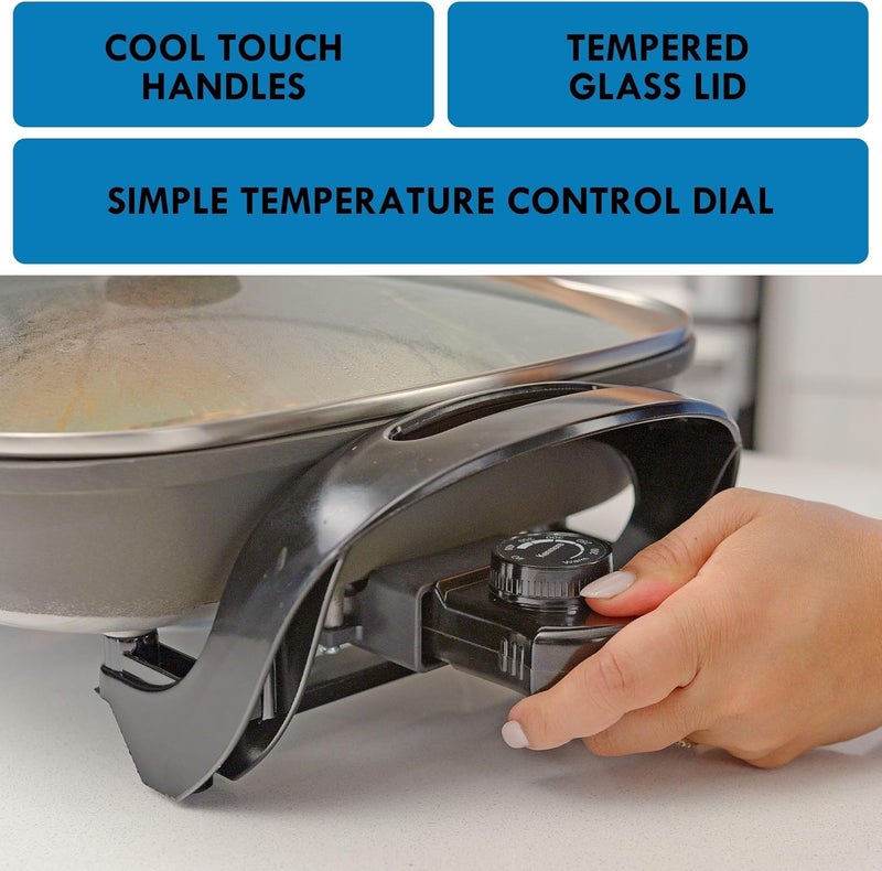 Koolatron Kenmore Electric Skillet - Nonstick Frying Pan With Removable Glass Lid, Grill, Saute, Roast Chicken, Cook Pancake, 12x12" Temperature Control Easy Clean Countertop Kitchen Appliance - Image 5